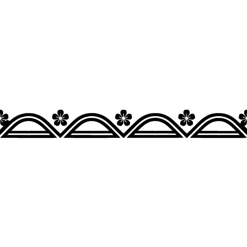 Minimalist Floral Border in Black, Isolated on White Background. vector