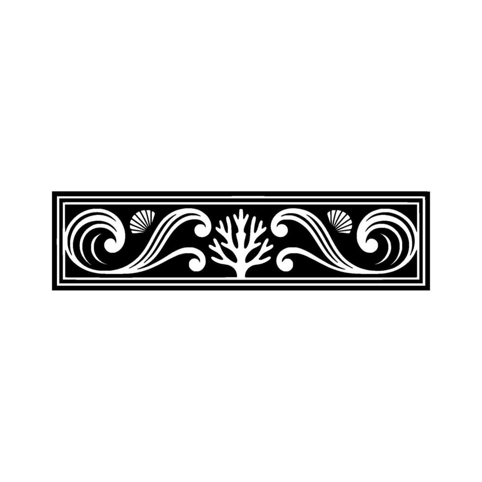 Decorative Sea Motif Border Black and White. vector