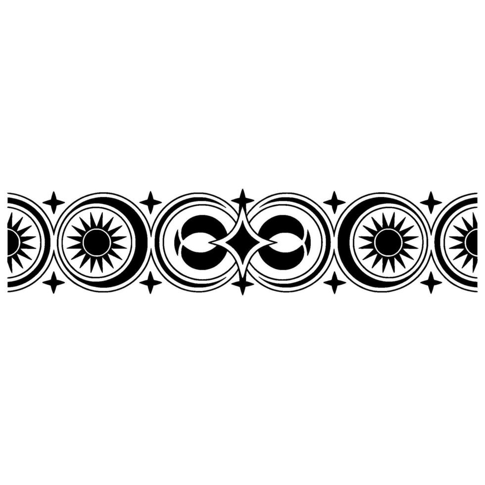 Celestial Border Minimalist Black and White Ornament. vector