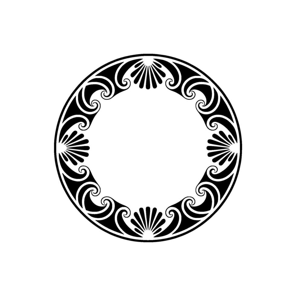 Elegant Black and White Circular Floral Frame, Art Deco. vector
