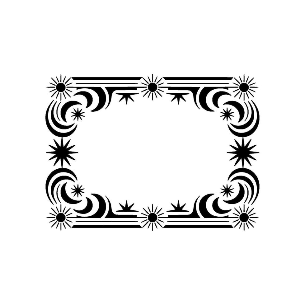 Art Deco Celestial Frame, Black White, Decorative. vector