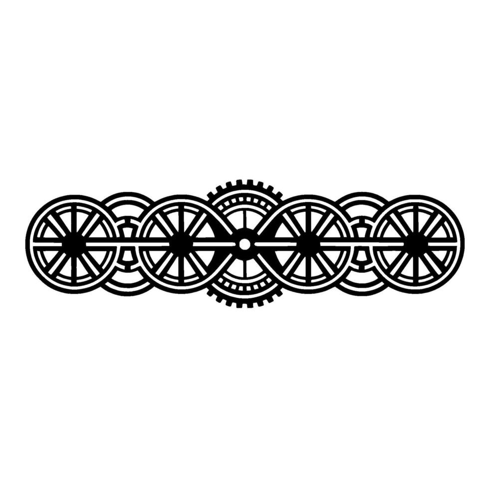 Geometric Cogwheel and Wagon Wheel Ornament on White Background. vector