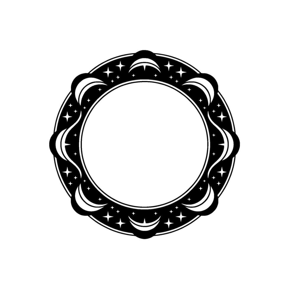 Celestial Circle Frame Moon Star Border, Minimalist. vector