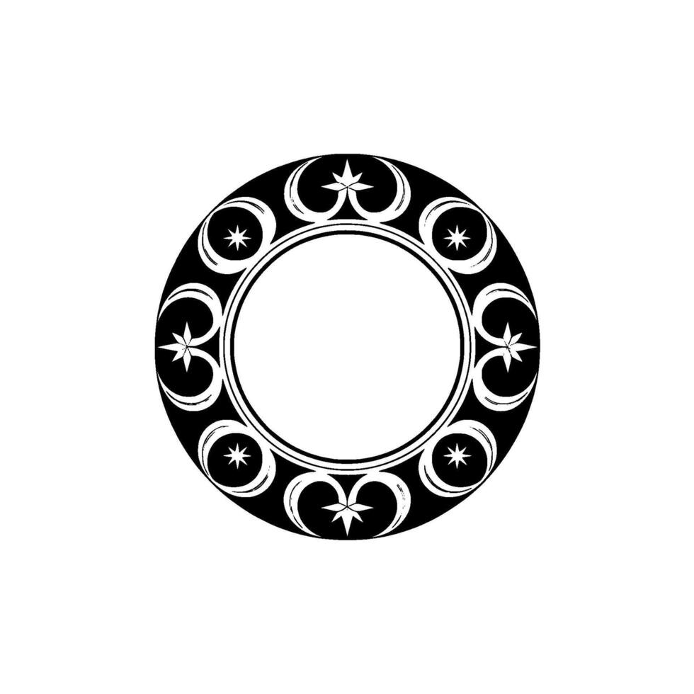 Elegant Black and Silver Circular Ornament with Stars on White Background. vector