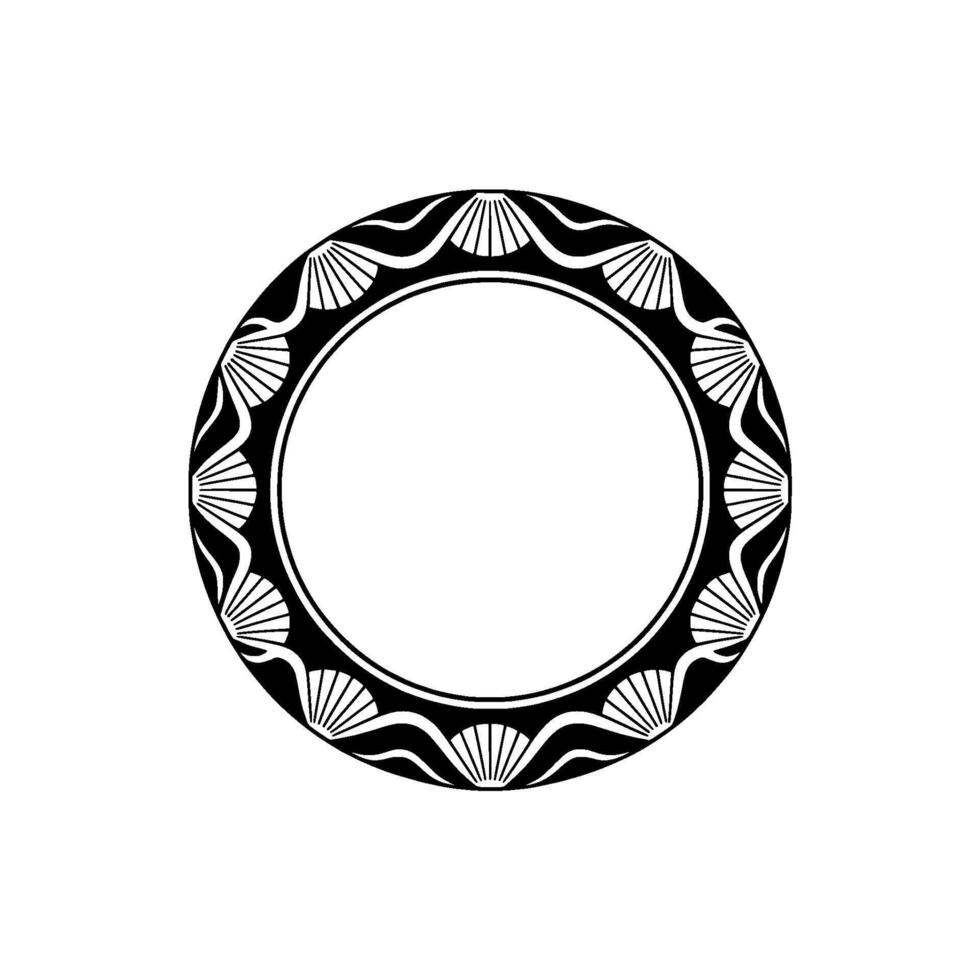 Black and White Decorative Circle Frame with Shell Motif on White Background. vector
