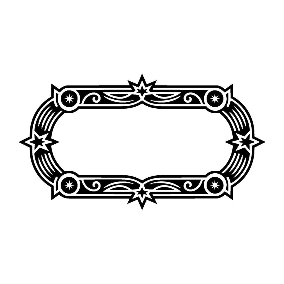 Ornate Black Frame with Stars and Swirls on White. vector