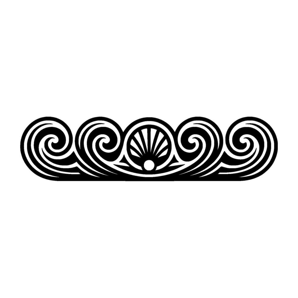 Art Deco Wave Border with Shell Motif, Black White. vector