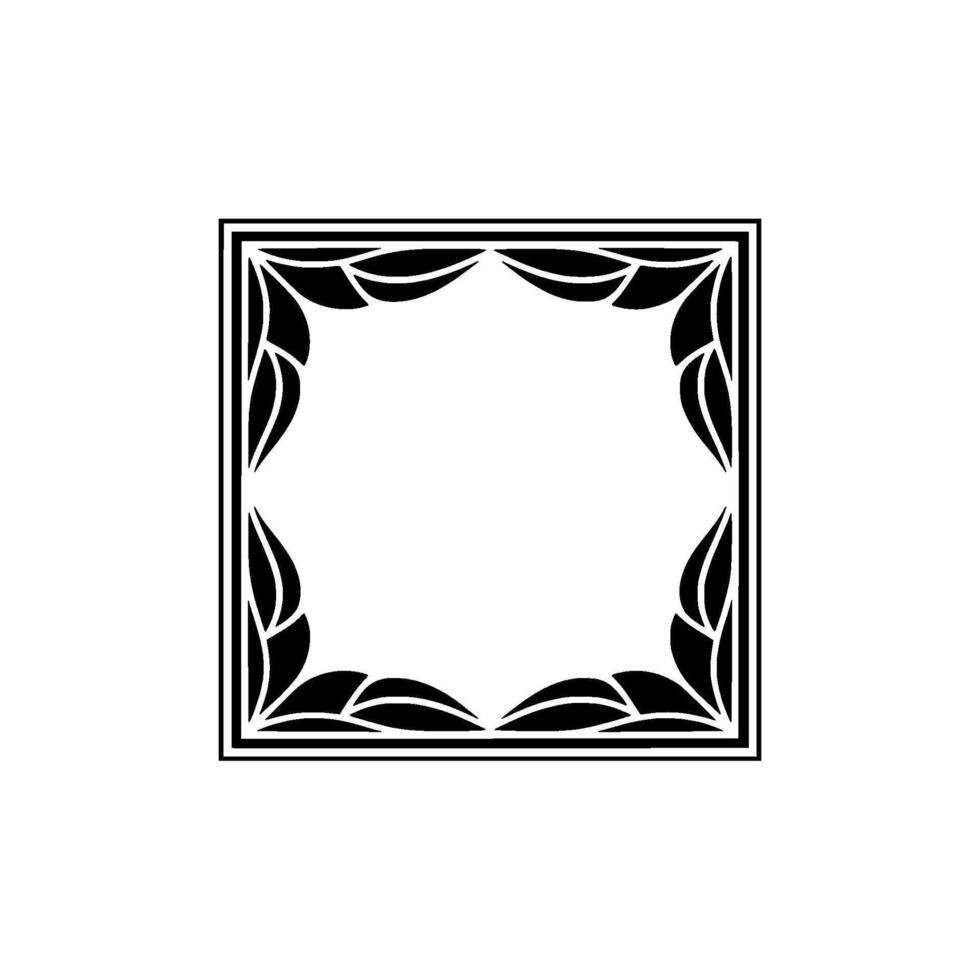 Elegant Black White Decorative Frame, Floral Border on White Background. vector