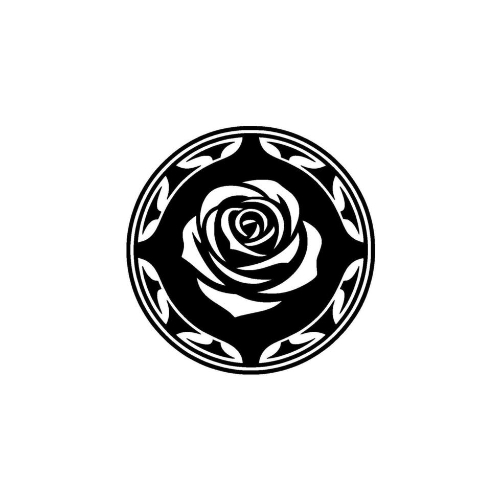 Elegant Rose Emblem Black and White Floral Medallion. vector