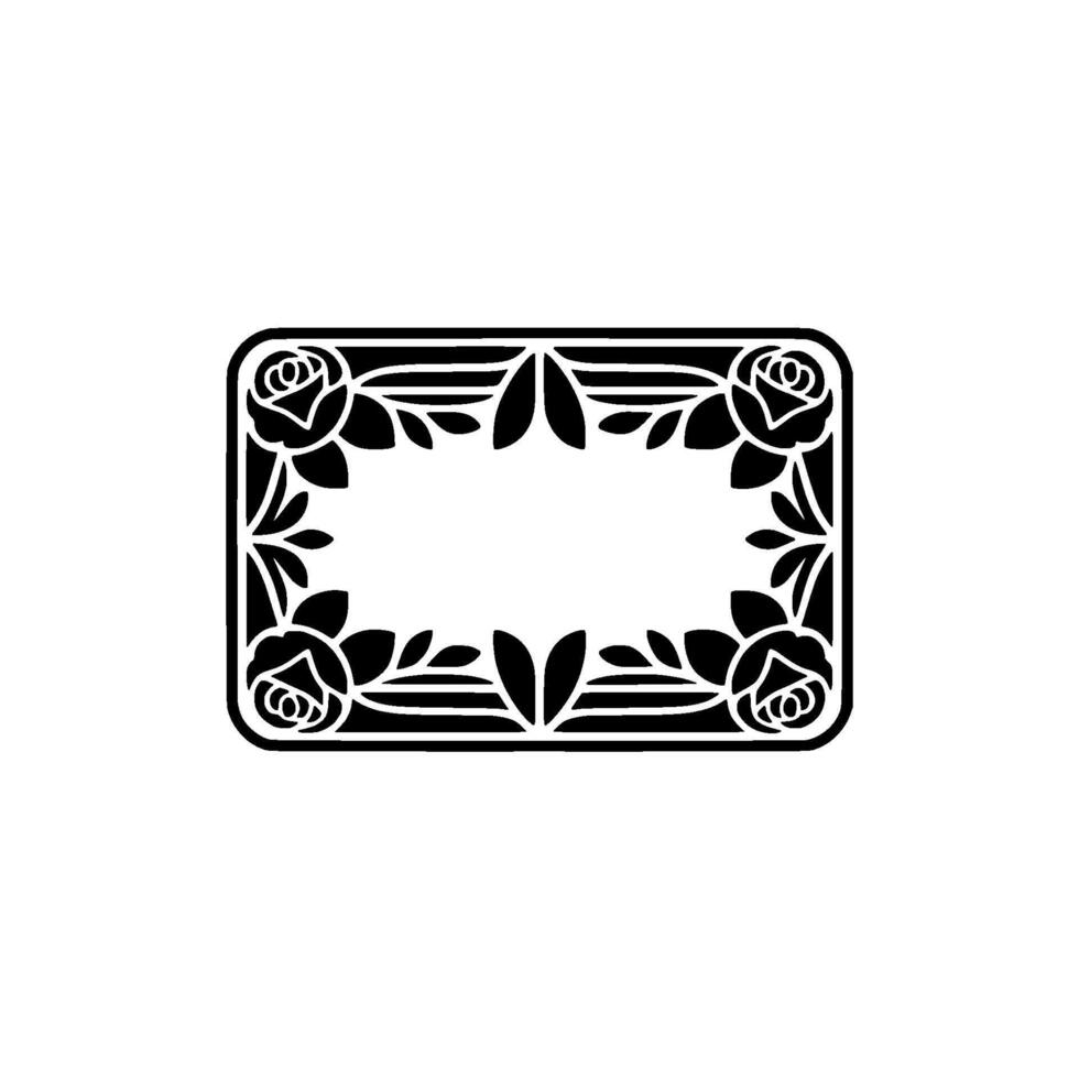 Elegant Floral Rectangular Frame, Black and White Decorative. vector