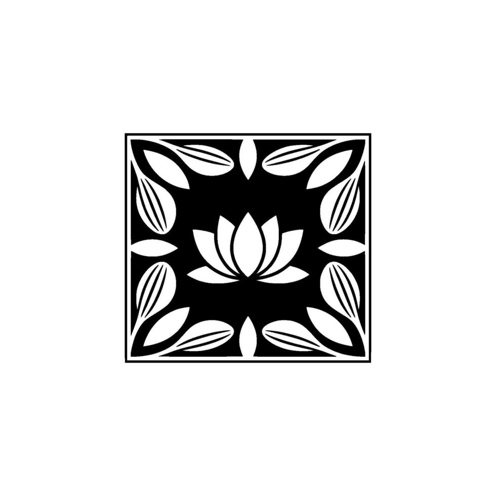 Elegant Geometric Lotus , Black and White Symmetry, Floral Pattern. vector
