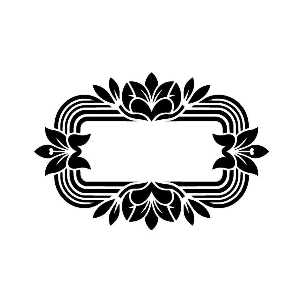 Floral Deco Frame, Black White, Minimalist. vector