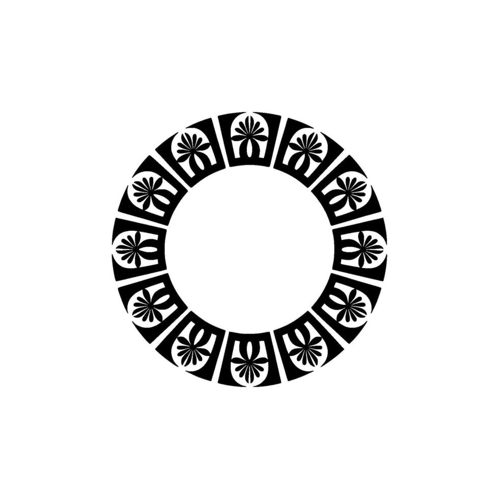 Elegant Circular Floral Pattern in Black on White. vector