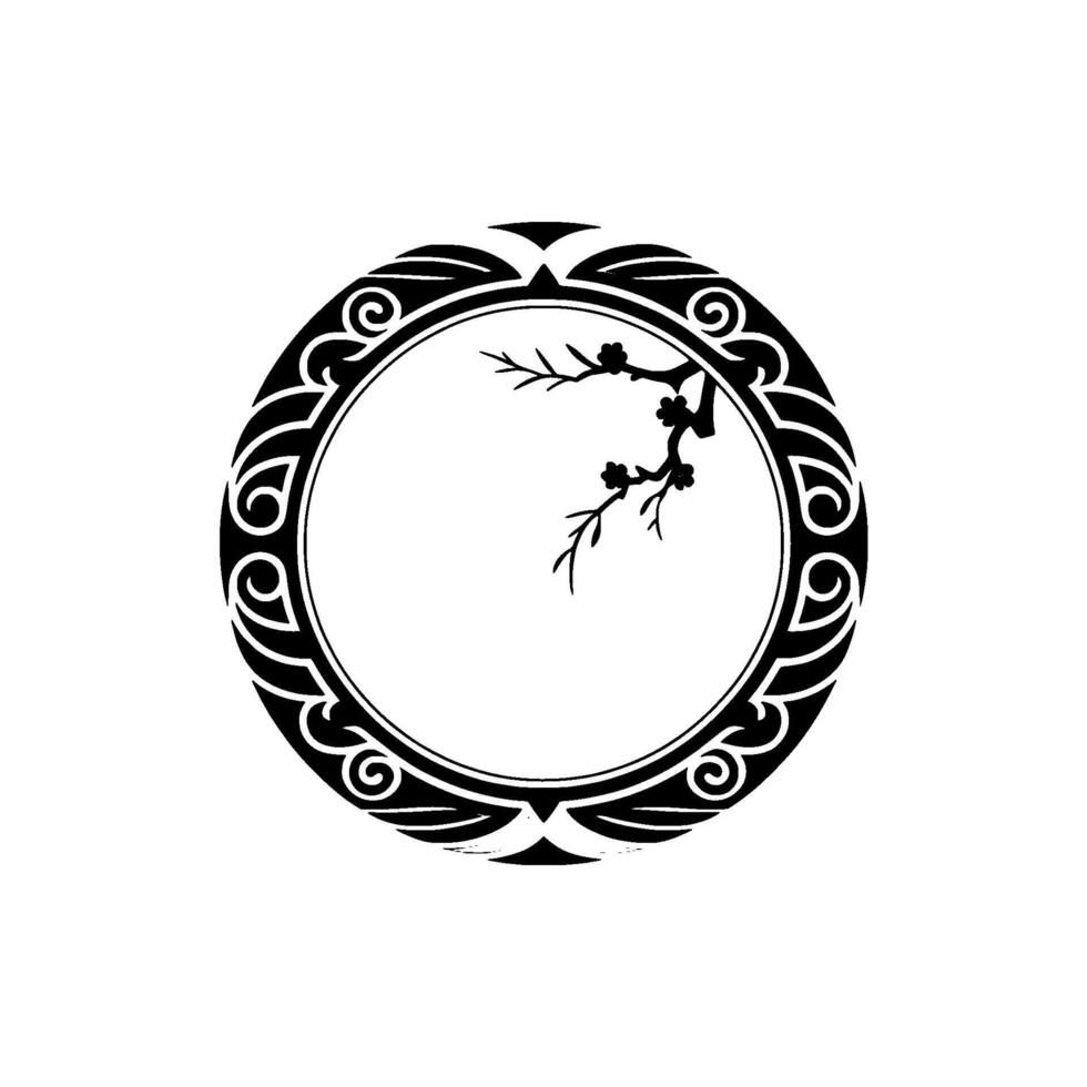 Elegant Japanese-Inspired Circle with Cherry Blossoms. vector