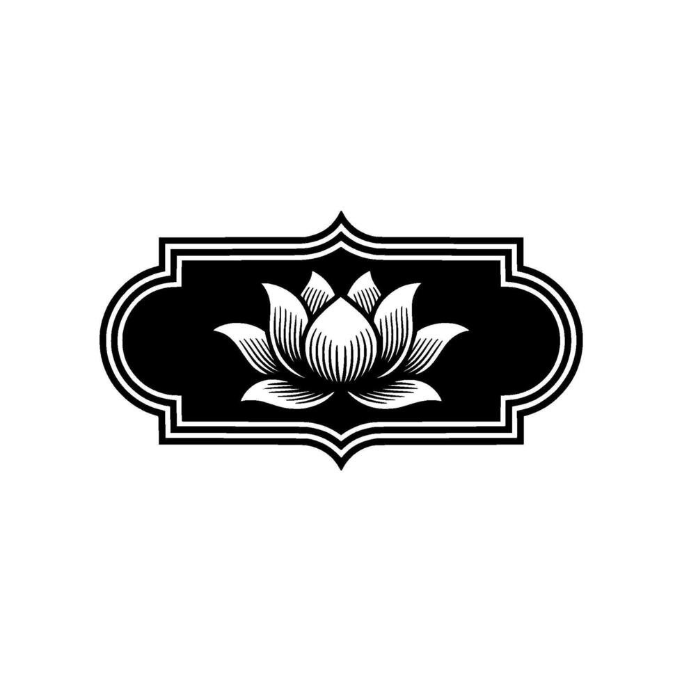 Elegant Black and White Lotus Flower Emblem on Soft Background. vector