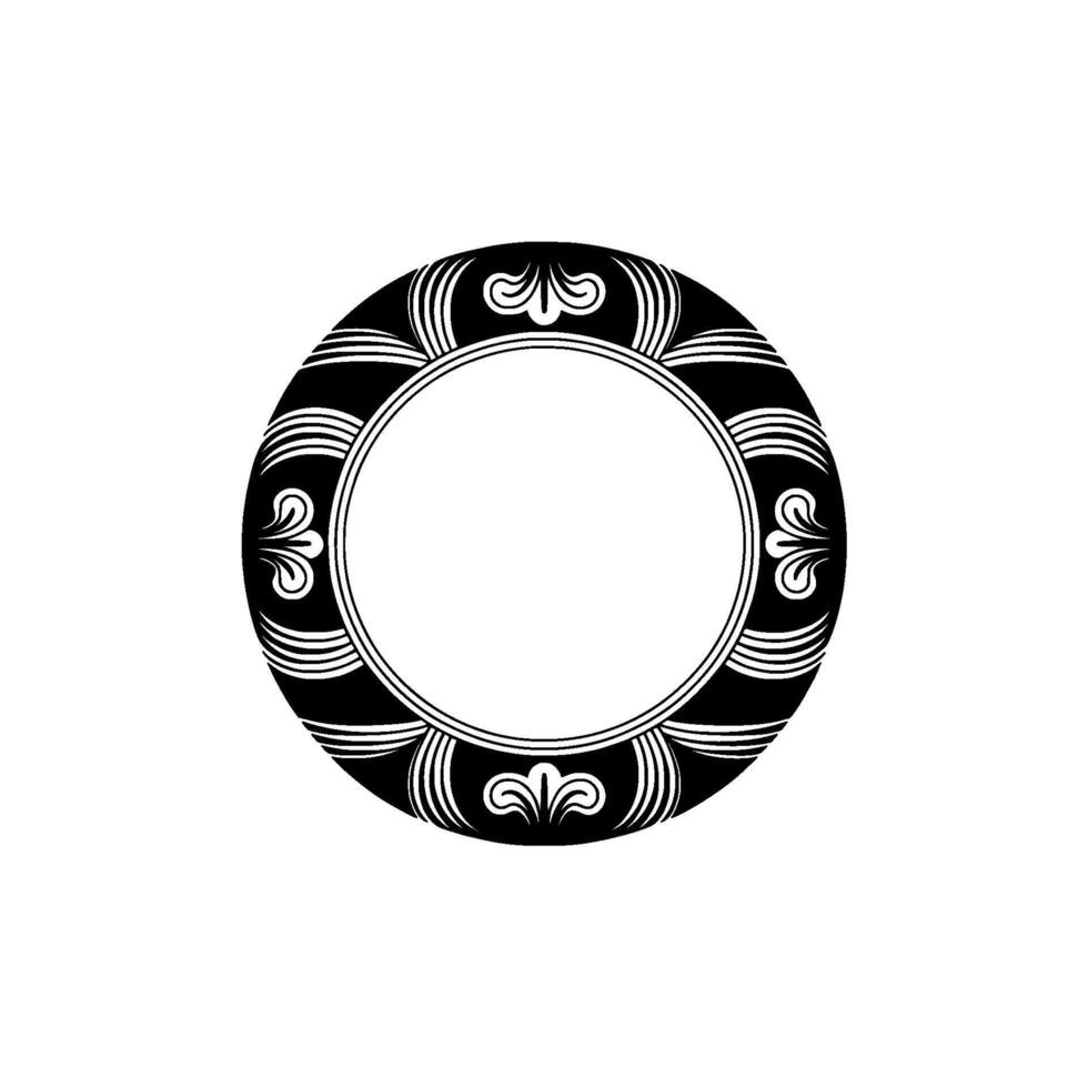 Elegant Black and White Circle Frame with Floral Accents. vector