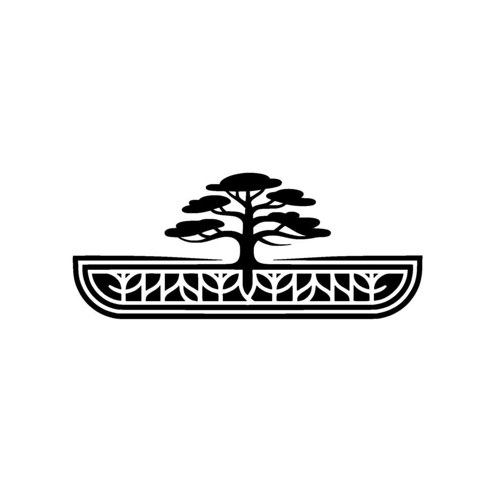 Minimalist Bonsai Tree , Black White, Ornamental Style. vector