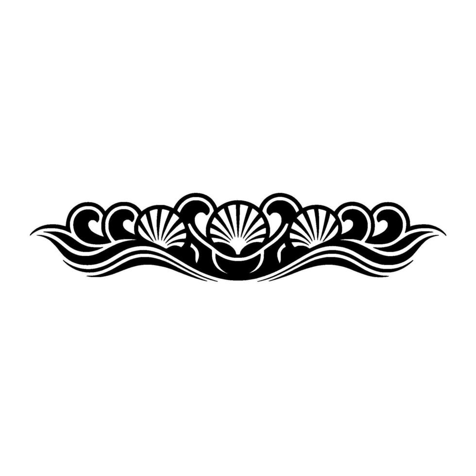 Decorative Seashell and Wave Border, Illustration. vector