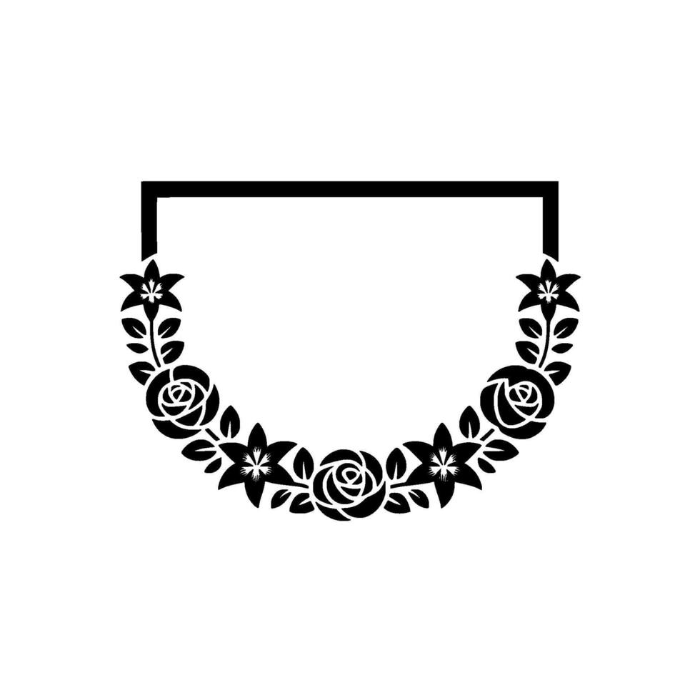 Elegant Black Floral Frame with White Background. vector