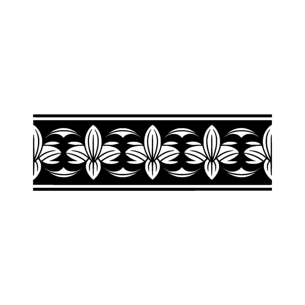 Black White Floral Border Element, Repeating Pattern, Art. vector