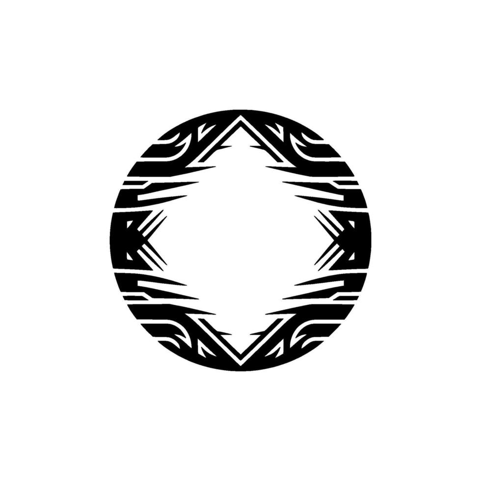 Abstract Tribal Circle Frame in Black and White, Minimalist. vector