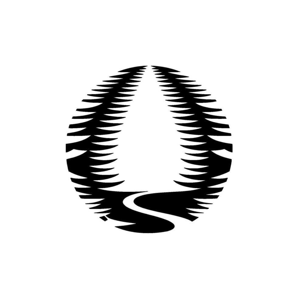 Black White Forest Path , Nature Silhouette. vector