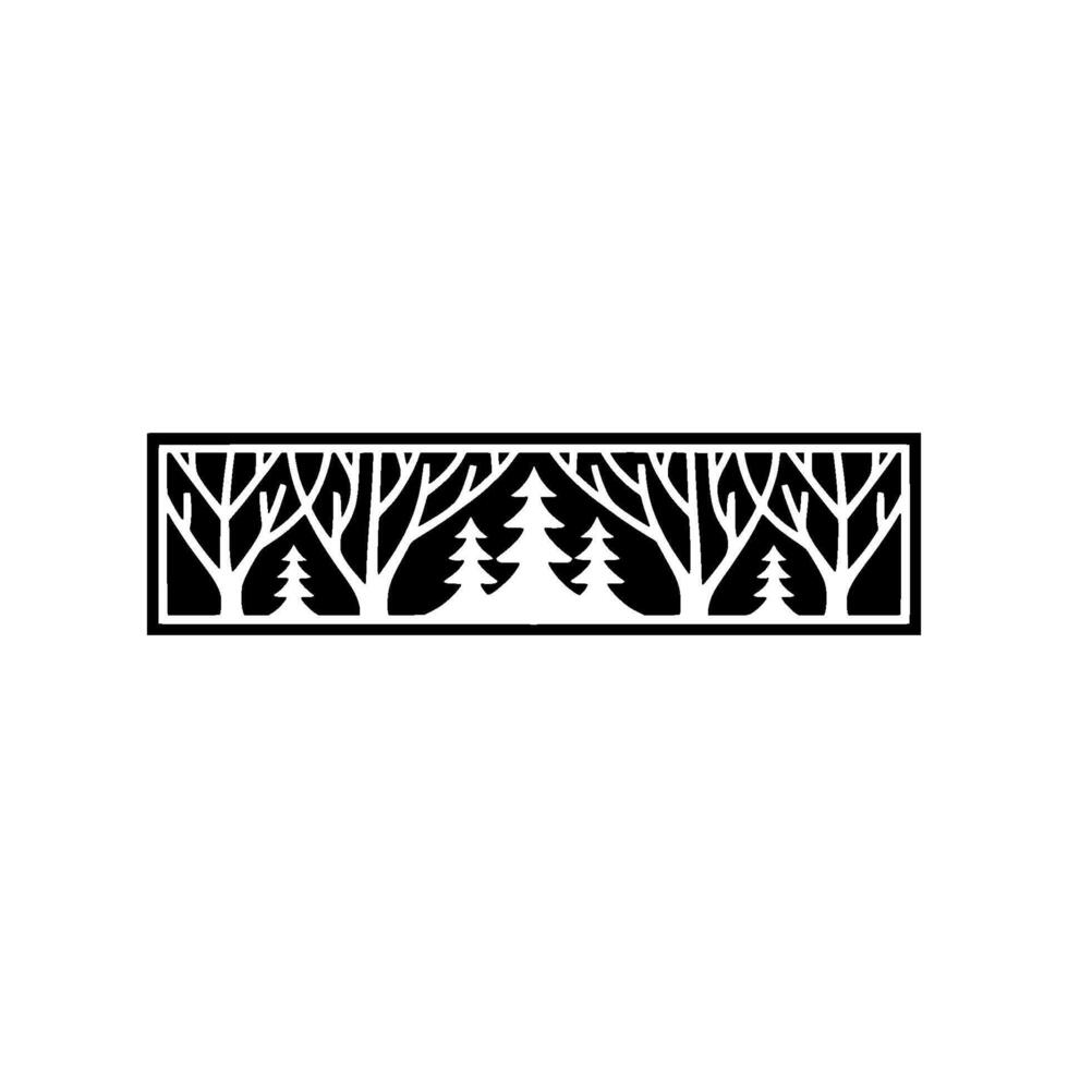 Minimalist Forest Scene Silhouette Black and White Line Art. vector