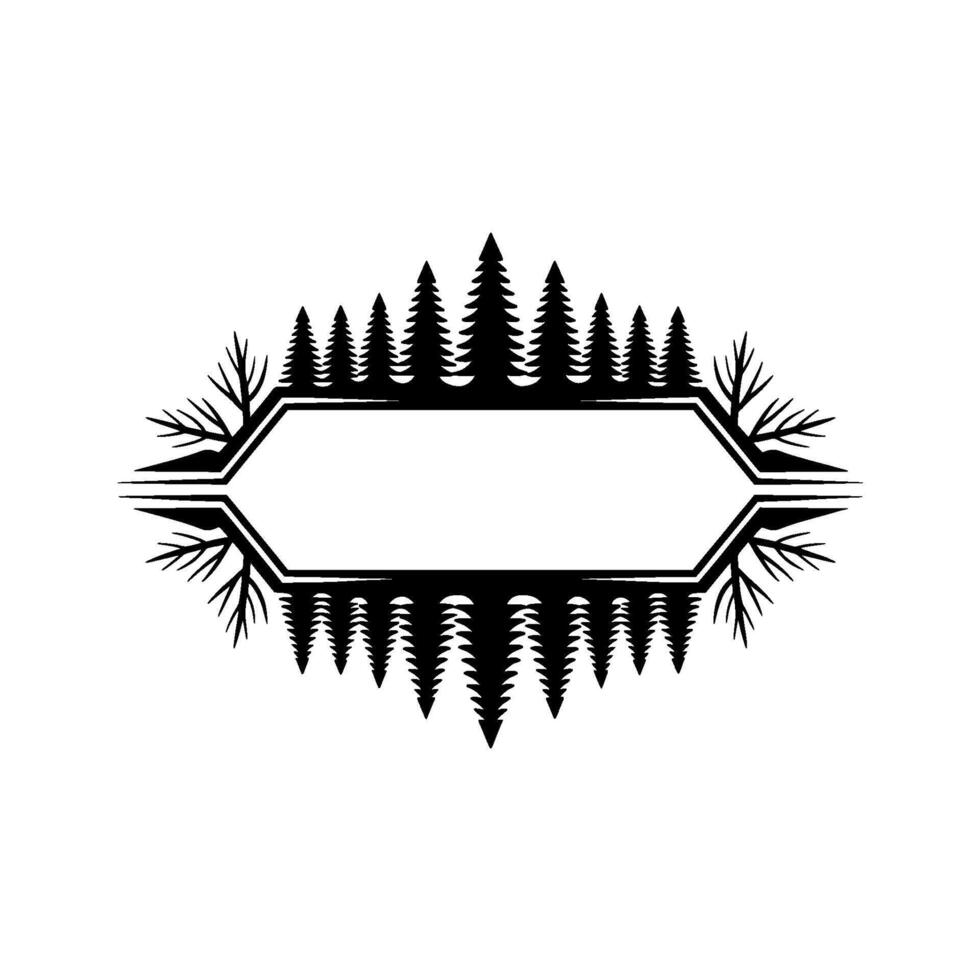 Minimalist Forest Emblem - Blank Space, Black White, Nature. vector