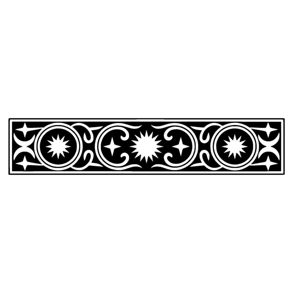 Ornamental Black and White Border with Stars and Floral Designs. vector