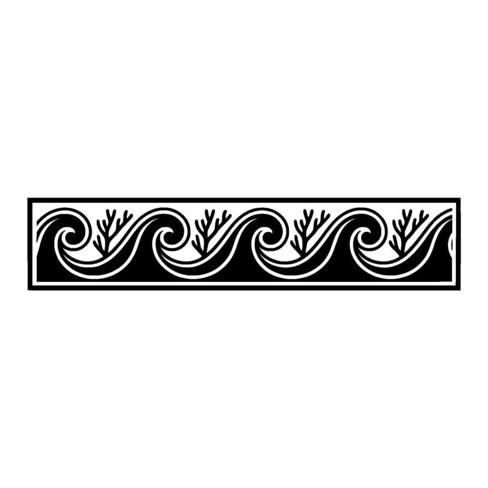 Abstract Wave Border Black White Geometric Ornament. vector