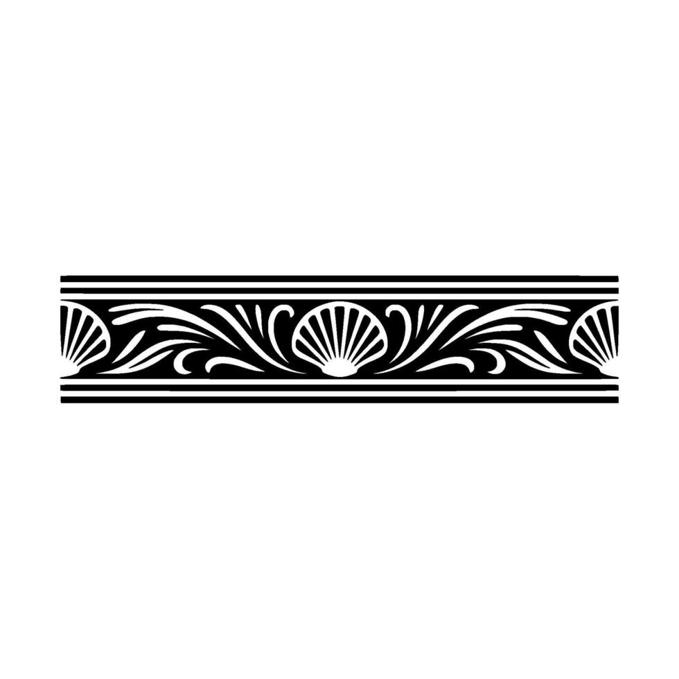 Elegant Seaside Border Seashells and Swirls, Black and White. vector