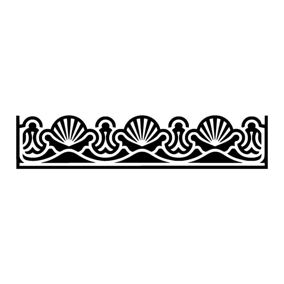 Ornate Black White Sea Shell Border Element, Decorative. vector