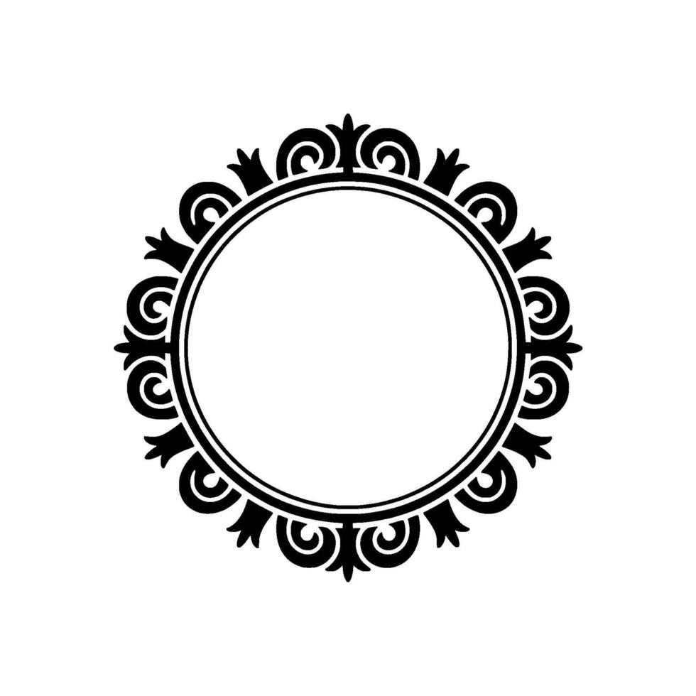 Elegant Circular Frame in Black with Swirls and Decorative Elements on White Background. vector