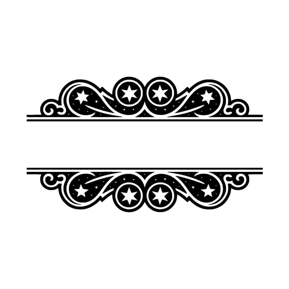 Celestial Border - Black White Ornate Frame with Stars. vector