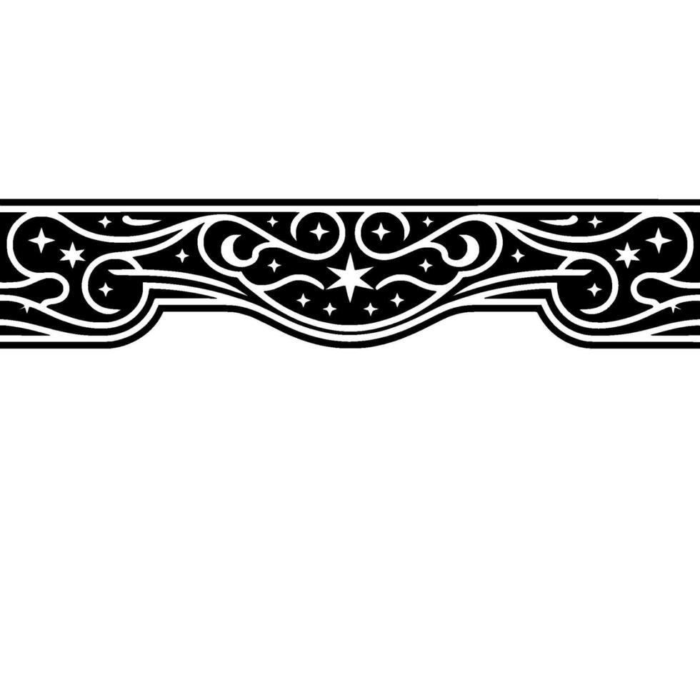 Celestial Ornament Border Stylized Stars and Moons on Black and White Background. vector