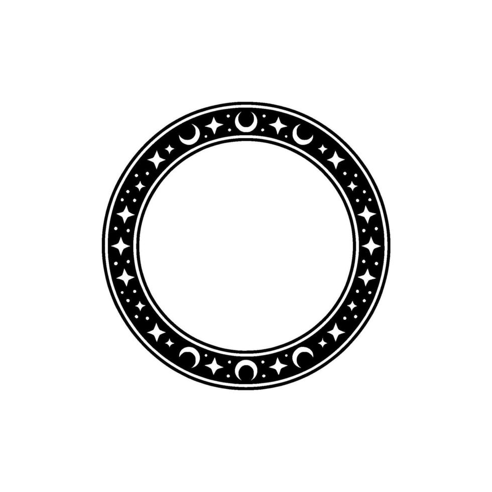 Celestial Circle Frame Minimalist Black White. vector