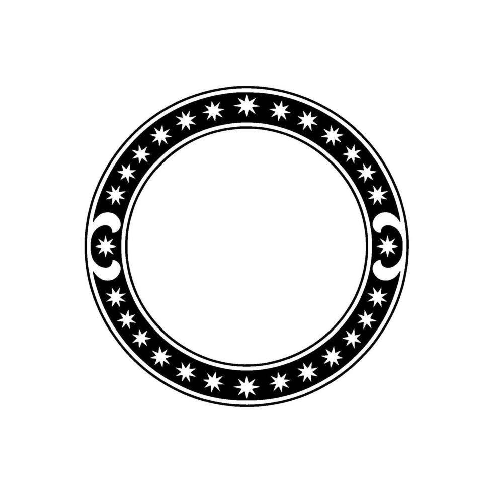 Black and White Star and Crescent Circle Frame. vector