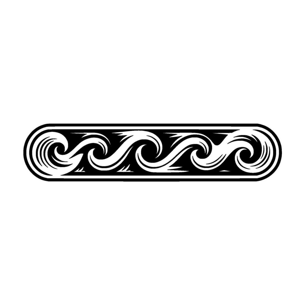 Black and White Ornamental Wave Border , Abstract Style. vector