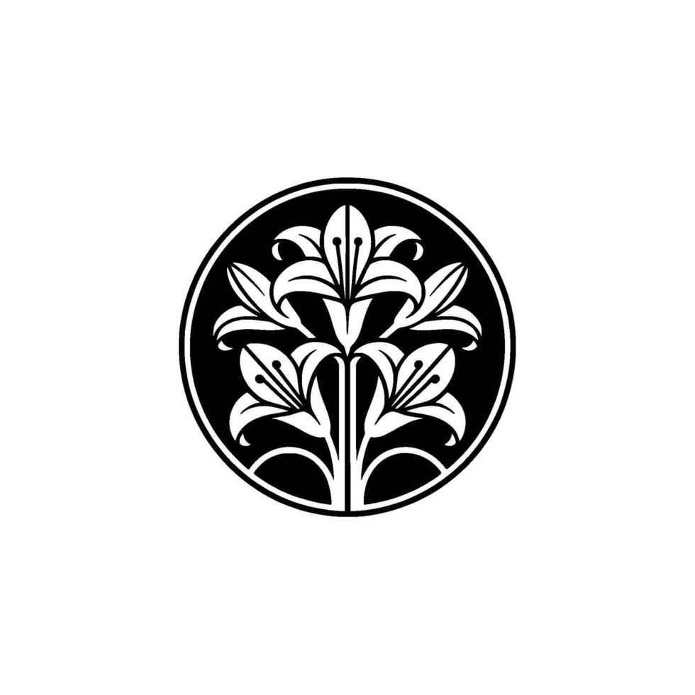 Elegant Black and White Lily Emblem in a Circle. vector