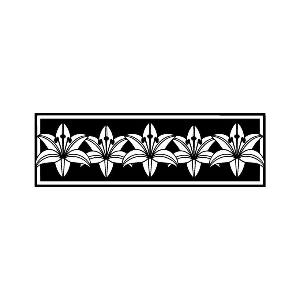 Minimalist Floral Border with Lilies, Black and White. vector
