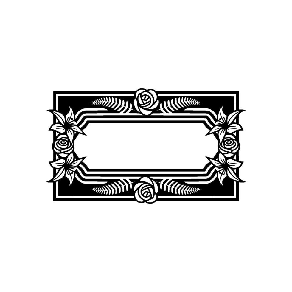 Elegant Floral Frame in Black and White, Label or Invitation. vector