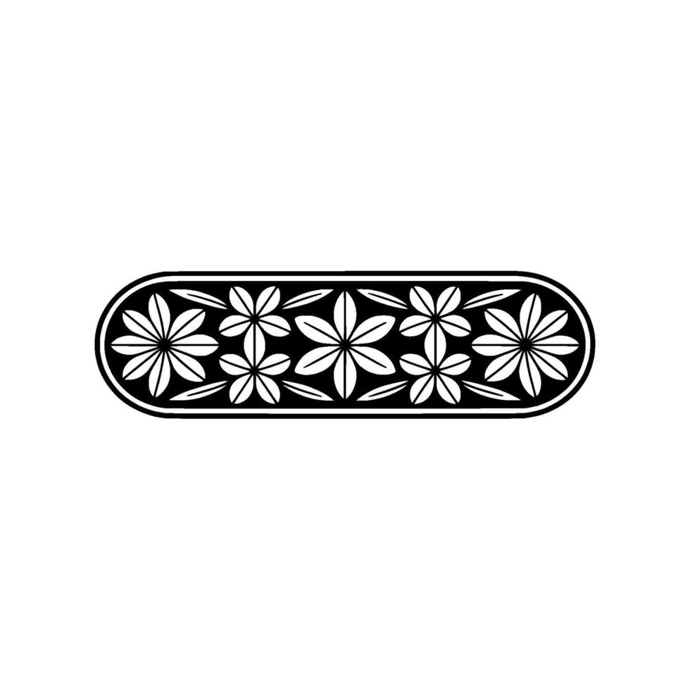 Black White Floral Border Element on White Background. vector