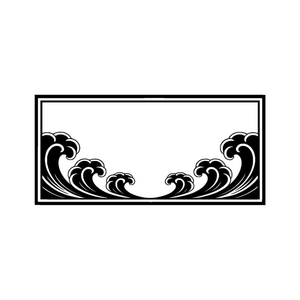 Japanese Wave Frame, Black White , Decorative. vector