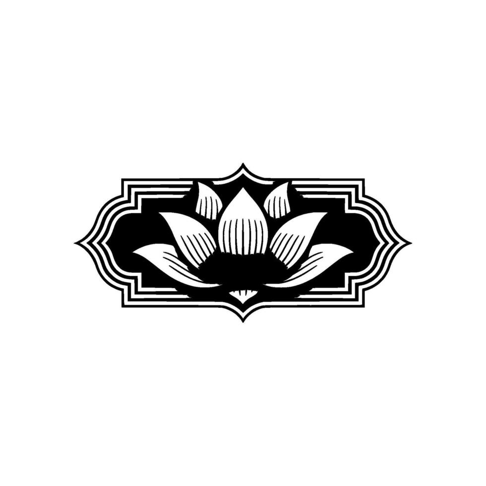 Elegant Lotus Flower Emblem in Black White, Minimalist - . vector