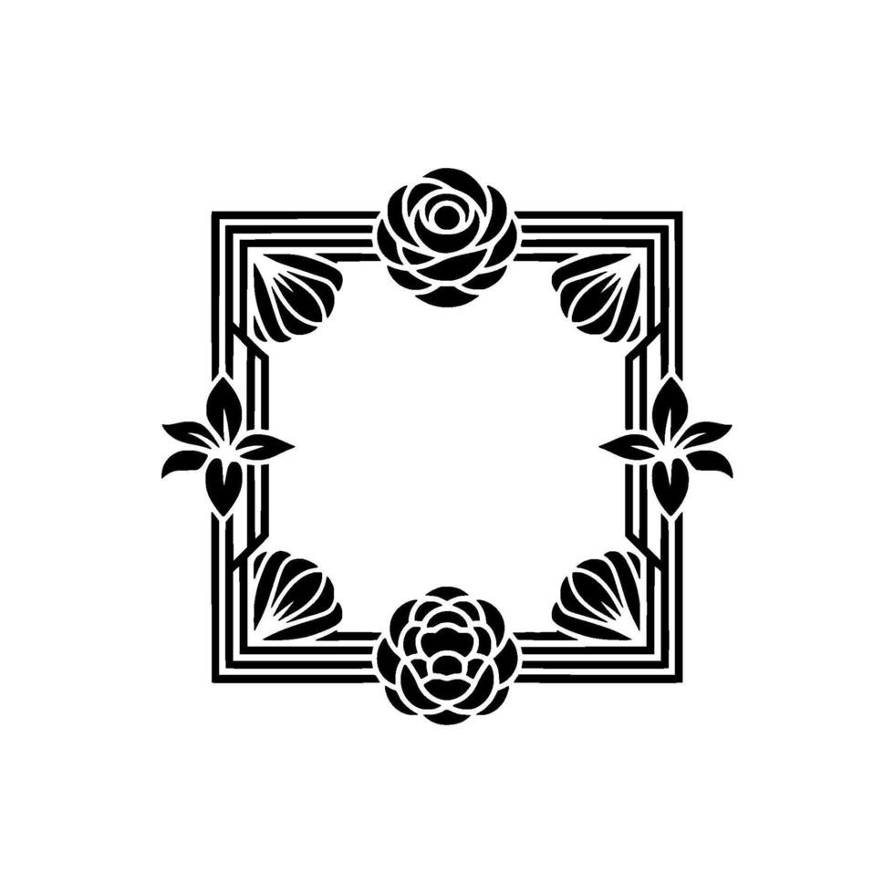 Elegant Floral Frame in Black and White, Decorative Square Border. vector