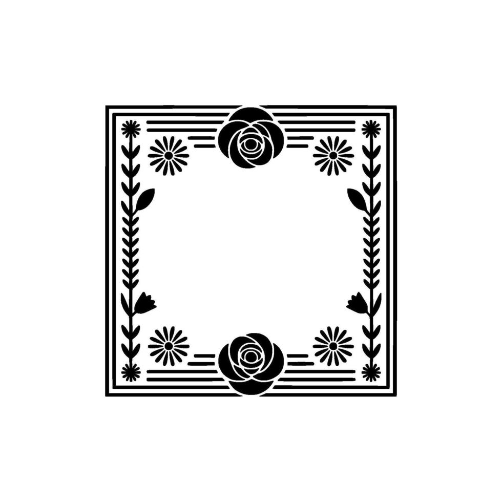 Elegant Floral Frame, Black White, Decorative. vector