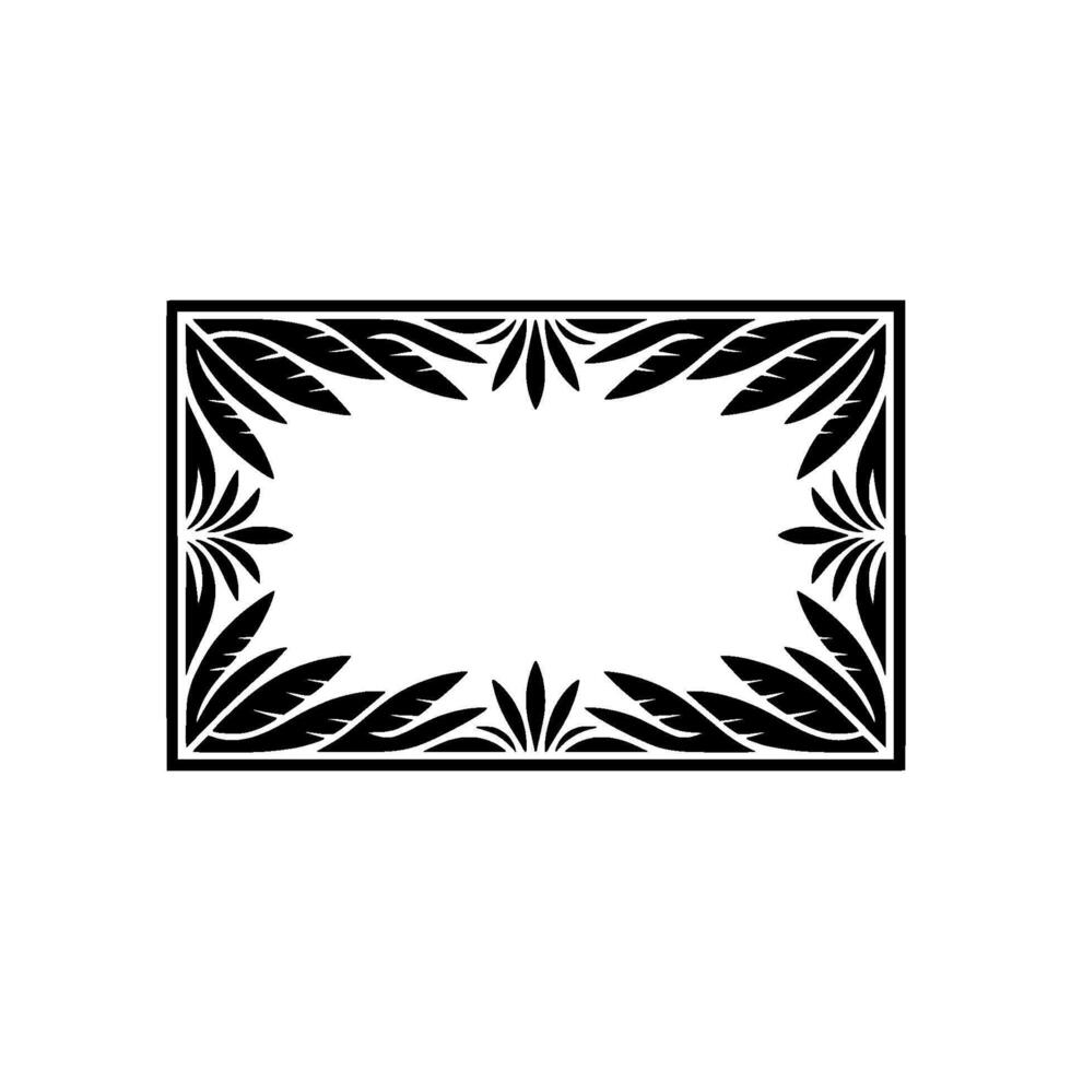 Elegant Black Leaf Frame on Light Gray, Decorative Border. vector