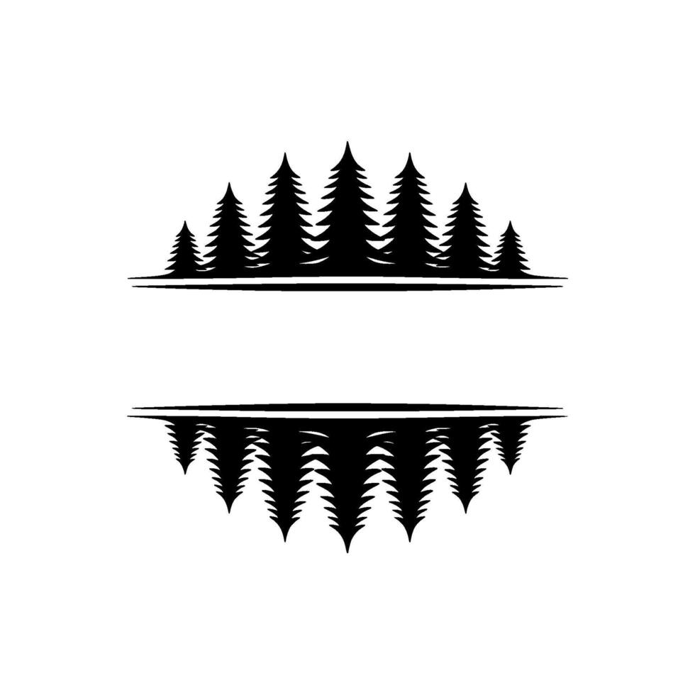 Forest Silhouette Reflection Minimalist Black White. vector