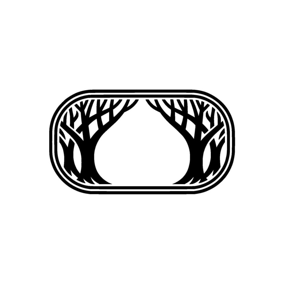 Minimalist Silhouette Trees within Oval Frame on Cream Background. vector