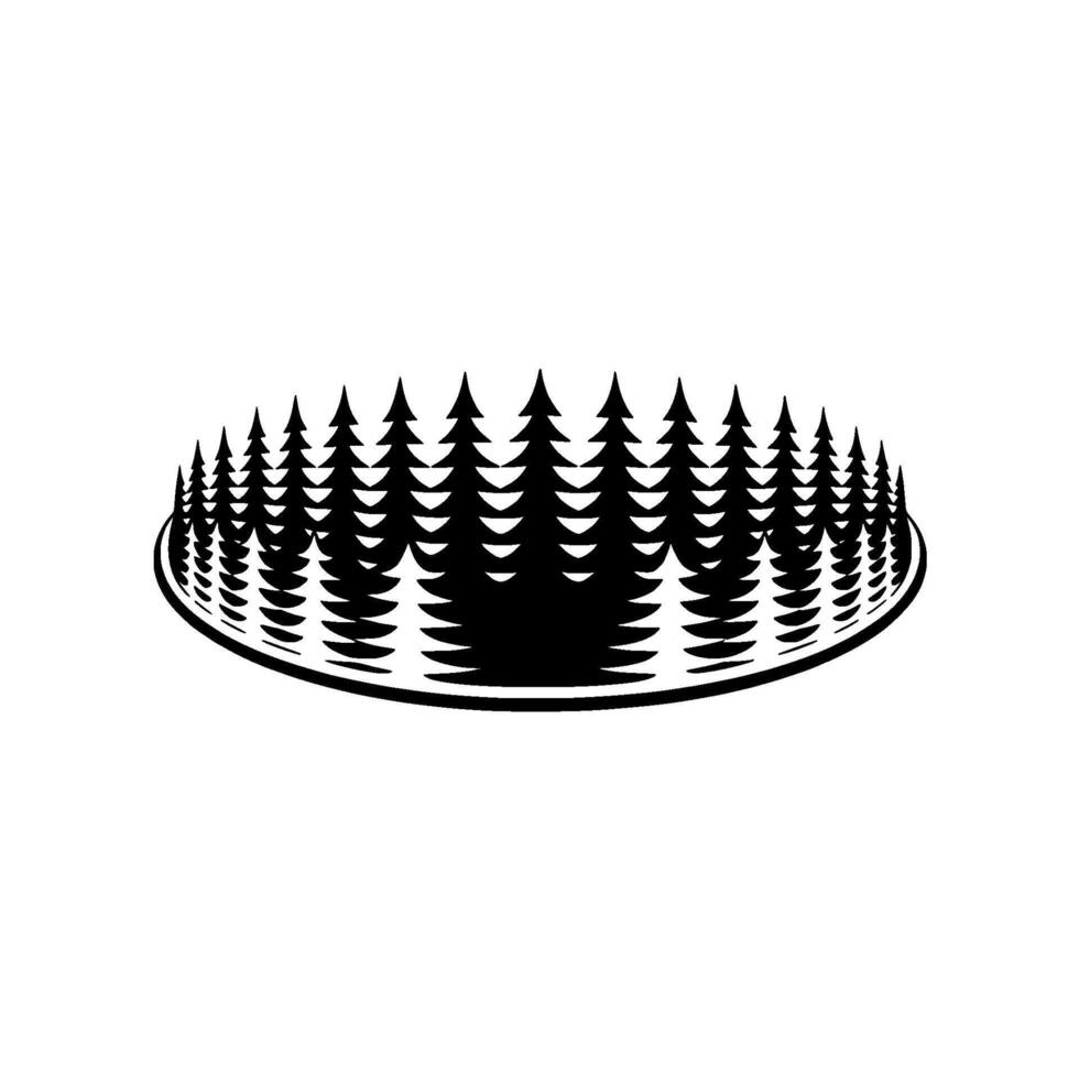 Stylized Forest Circle Black Trees on White, Minimalist. vector